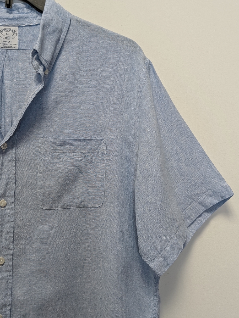 Brooks Brothers Linen Shirt XL Light Blue Button Front Short Sleeve Textured - Picture 5 of 13